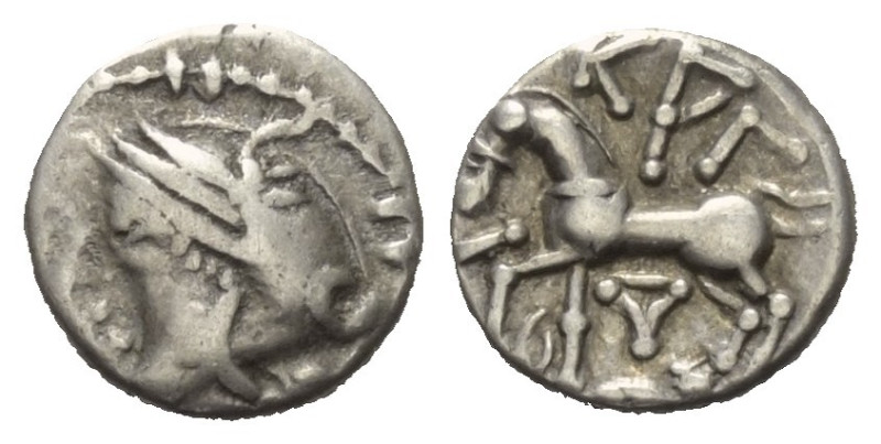 Gallien. Lingones. Typ Kaletedou.

 Quinar (Silber). Ca. 80 - 50 v. Chr.
Vs: ...