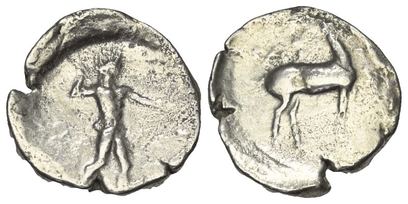 Bruttium. Kaulonia.

 Stater (Silber). Ca. 475 - 425 v. Chr.
Vs: Apollon mit ...