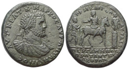 Mysien. Pergamon. Caracalla (197 - 217 n. Chr.).

 Bronzemedaillon. Um 215 n. Chr. (Magistrat M. Kairelios Attalos).
Vs: Büste mit Lorbeerkranz, Pa...