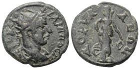 Phrygien. Dorylaion. Philippus I. Arabs (244 - 249 n. Chr.).

 Bronze.
Vs: Büste mit Strahlenkrone, Paludament und Panzer rechts.
Rs: Nemesis mit ...