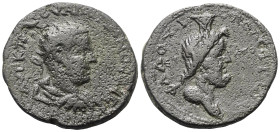 Kilikien. Flaviopolis. Valerianus I. (253 - 260 n. Chr.).

 Bronze. 253 / 254 n. Chr. (Jahr 181).
Vs: Büste des Valerianus in Rückansicht mit Strah...