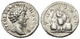 Kappadokien. Kaisareia (Caesarea). Marcus Aurelius (161 - 180 n. Chr.).

 Didrachme (Silber). 175 - 176 n. Chr.
Vs: Barhäuptiger Kopf des Marcus Au...