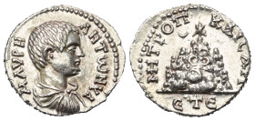 Kappadokien. Kaisareia (Caesarea). Caracalla (197 - 217 n. Chr.).

Drachme (Silber). 197 n. Chr.
Vs: Büste des jugendlichen Caracalla in Rückansich...