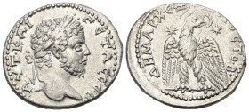 Seleukis und Pierien. Antiochia am Orontes. Geta (209 - 211 n. Chr.).

 Tetradrachme (Billon). Um 211 n. Chr.
Vs: Büste des Geta in Rückansicht mit...