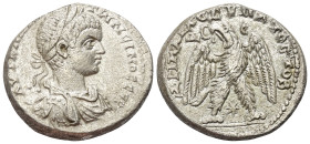 Seleukis und Pierien. Antiochia am Orontes. Elagabalus (218 - 222 n. Chr.).

 Tetradrachme (Billon). 219 n. Chr.
Vs: Büste mit Lorbeerkranz, Paluda...