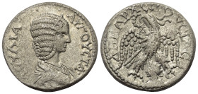 Seleukis und Pierien. Emesa. Iulia Domna (gest. 217 n. Chr.).

 Tetradrachme (Billon). Ca. 215 n. Chr.
Vs: Drapierte Büste der Julia Domna in Vorde...