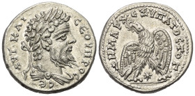 Seleukis und Pierien. Laodikeia ad Mare. Septimius Severus (193 - 211 n. Chr.).

 Tetradrachme (Billon). 208 - 209 n. Chr.
Vs: Büste des Septimius ...