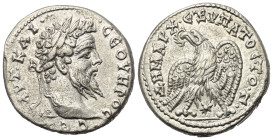 Seleukis und Pierien. Laodikeia ad Mare. Septimius Severus (193 - 211 n. Chr.).

 Tetradrachme (Billon). 208 - 209 n. Chr.
Vs: Büste des Septimius ...