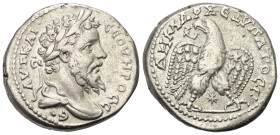 Seleukis und Pierien. Laodikeia ad Mare. Septimius Severus (193 - 211 n. Chr.).

 Tetradrachme (Billon). 208 - 209 n. Chr.
Vs: Büste des Septimius ...