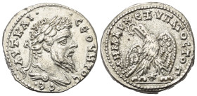 Seleukis und Pierien. Laodikeia ad Mare. Septimius Severus (193 - 211 n. Chr.).

 Tetradrachme (Billon). 208 - 209 n. Chr.
Vs: Büste des Septimius ...