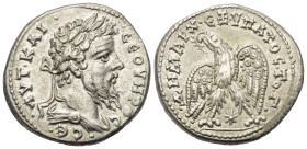 Seleukis und Pierien. Laodikeia ad Mare. Septimius Severus (193 - 211 n. Chr.).

 Tetradrachme (Billon). 208 - 209 n. Chr.
Vs: Büste des Septimius ...