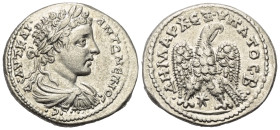 Seleukis und Pierien. Laodikeia ad Mare. Caracalla (197 - 217 n. Chr.).

 Tetradrachme (Billon). 205 - 207 n. Chr.
Vs: Büste des Caracalla in Rücka...