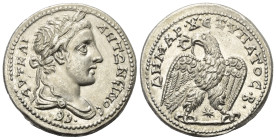 Seleukis und Pierien. Laodikeia ad Mare. Caracalla (197 - 217 n. Chr.).

 Tetradrachme (Billon). 207 - 208 n. Chr.
Vs: Büste des Caracalla mit Lorb...