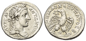 Seleukis und Pierien. Laodikeia ad Mare. Caracalla (197 - 217 n. Chr.).

 Tetradrachme (Billon). 207 - 208 n. Chr.
Vs: Büste des Caracalla mit Lorb...