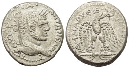 Seleukis und Pierien. Seleukeia Pieria. Caracalla (197 - 217 n. Chr.).

 Tetradrachme (Billon). ca. 215 - 217 n. Chr.
Vs: Büste des Caracalla mit L...