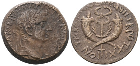 Kommagene. Ungesicherte Münzstätte. Tiberius (14 - 37 n. Chr.).

 Bronze.
Vs: Kopf des Tiberius mit Lorbeerkranz rechts.
Rs: Zwei gekreuzte Füllhö...