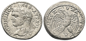 Kommagene. Zeugma. Caracalla (197 - 217 n. Chr.).

 Tetradrachme (Billon). 215 - 217 n. Chr.
Vs: Büste des Caracallamit Lorbeerkranz links.
Rs: Ad...
