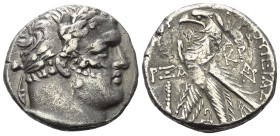 Phönikien. Tyros. Pseudo-autonome Prägung.

 Schekel oder Tetradrachme (Silber). 35 / 36 n. Chr. (Jahr 161).
Vs: Kopf des Herakles-Melkart mit Lorb...