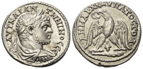 Phönikien. Tyros. Caracalla (197 - 217 n. Chr.).

 Tetradrachme (Billon). Ca. 208 - 211 n. Chr.
Vs: Kopf des Caracalla mit Lorbeerkranz rechts.
Rs...