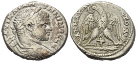 Phönikien. Tyros. Caracalla (197 - 217 n. Chr.).

 Tetradrachme (Billon). Ca. 208 - 211 n. Chr.
Vs: Kopf des Caracalla mit Lorbeerkranz rechts.
Rs...