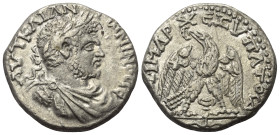 Judäa. Aelia Capitolina. Caracalla (197 - 217 n. Chr.).

 Tetradrachme (Billon). Ca. 215 - 217 n. Chr.
Vs: Büste des Caracalla in Vorderansicht mit...