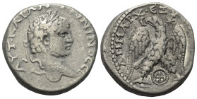 Judäa. Gaza. Caracalla (197 - 217 n. Chr.).

 Tetradrachme (Billon).
Vs: Büste des Caracalla mit Lorbeerkranz rechts.
Rs: Adler mit geöffneten Sch...