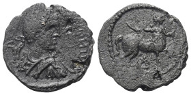 Mesopotamien. Rhesaena. Elagabalus (218 - 222 n. Chr.).

 Bronze.
Vs: Büste des Elagabal in Rückansicht mit Lorbeerkranz, Paludament und Panzer rec...
