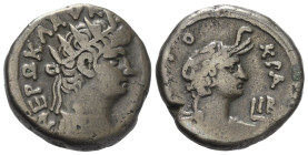 Ägypten. Alexandria. Nero (54 - 68 n. Chr.).

 Tetradrachme (Billon). 65 / 66 n. Chr. (Jahr 12).
Vs: Büste des Nero in Rückansicht mit Ägis und Str...