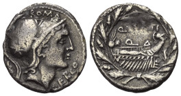 Q. Lutatius Cerco.

 Denar (Silber). 109 oder 108 v. Chr. Rom.
Vs: ROMA / CERCO. Kopf der Roma mit federgeschmücktem Helm rechts, dahinter Stern.
...