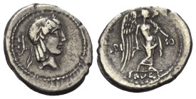 L. Calpurnius Piso Frugi.

 Quinar (Silber). 90 v. Chr. Rom.
Vs: Kopf des Apollo mit Lorbeerkranz rechts, dahinter Kontrollzeichen.
Rs: L PISO FRV...