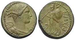 Iulius Caesar.

 Dupondius (Messing). 45 v. Chr. unbekannte Münzstätte.
Vs: CAES[AR DIC TER]. Drapierte Büste der Victoria rechts.
Rs: [C CLOVI] P...