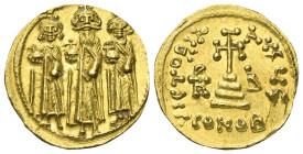 Heraclius (610 - 641 n. Chr.).

 Solidus (Gold). Constantinopolis.
Vs: Frontal stehend Heraclius mit langem Bart in der Mitte, Heraclius Constantin...