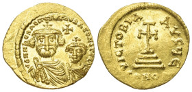 Heraclius (610 - 641 n. Chr.).

 Solidus (Gold). Constantinopolis.
Vs: Gekrönte Büsten des Heraclius und des Heraclius Constantinus mit Paludament ...