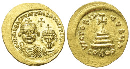 Heraclius (610 - 641 n. Chr.).

 Solidus (Gold). Constantinopolis.
Vs: Gekrönte Büsten des Heraclius und des Heraclius Constantinus mit Juwelenkreu...