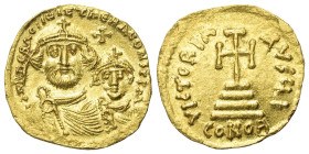 Heraclius (610 - 641 n. Chr.).

 Solidus (Gold). Constantinopolis.
Vs: Gekrönte Büsten des Heraclius und des Heraclius Constantinus mit Paludament ...