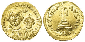 Heraclius (610 - 641 n. Chr.).

 Solidus (Gold). Constantinopolis.
Vs: Gekrönte Büsten des Heraclius und des Heraclius Constantinus mit Juwelenkreu...