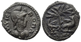 Ostgoten. Athalarich (526 - 534 n. Chr.).

 20 Nummi (Kupfer). Rom.
Vs: INVICT - A ROMA. Büste der Roma mit Helm rechts.
Rs: Palme zwischen zwei A...