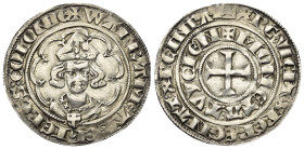 Köln - Erzbistum. Walram Graf von Jülich (1332 - 1349).

 Denar (Silber). Ohne Jahr (1344).
Vs: Brustbild des Erzbischofs mit Mitra en face in Sieb...