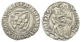 Italien. Aquileia - Patriarchat. Ludwig II. von Teck (1412 - 1420).

 Denar (Silber).
Vs: Wappen.
Rs: Maria mit Kind.

17 mm. 0,58 g. 

Bernar...