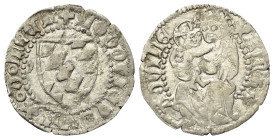 Italien. Aquileia - Patriarchat. Ludwig II. von Teck (1412 - 1420).

 Denar (Silber).
Vs: Wappen.
Rs: Maria mit Kind.

18 mm. 0,57 g. 

Bernar...