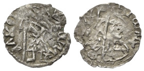 Walachei - Fürstentum. Mihail I. (1418 - 1420).

 Ducat (Silber).
Vs: IW MX - AL BOI (Slawisch). Herrscher mit Lanze und Kreuzglobus frontal stehen...