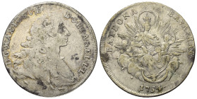 Bayern. Kurfürstentum (1623 - 1806). Maximilian III. Joseph (1745 - 1777).

 1/2 Madonnentaler (Silber). 1754. München.
Vs: Büste im antikisierende...