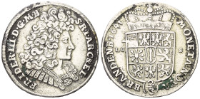 Brandenburg-Preußen. Friedrich III. (1688 - 1701).

 2/3 Taler (Silber). 1691 LCS (Mmz. Lorenz Christoph Schneider). Berlin.
Vs: Büste rechts.
Rs:...