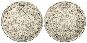 Nürnberg - Stadt.

 20 Kreuzer (Silber). 1769 SR. Nürnberg.
Wardein S. Scholz, Mzm. G. N. Riedner.
Mit Titel Josefs II.

Vs.: Drei Wappen in Kar...