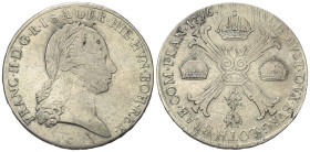 Habsburger bis 1806. Franz II. (I.) (1792 - 1835).

 Kronentaler (Silber). 1796 C.
Vs: Belorbeerter Kopf rechts.
Rs: Gekreuzte Knotenstäbe, im Zen...