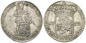 Niederlande. Vereinigte Provinzen. Seeland.

 Silberdukat (Silber). 1762.
Vs: Ritter mit geschultertem Schwert hält bekröntes Schild am Band.
Rs: ...