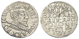 Polen. Königreich. Sigismund III. Wasa (1587 - 1632).

 Dreigröscher (Silber). 1592. Posen (Poznan).
Vs: Gekrönter Kopf mit Harnisch- und Mühlstein...
