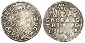 Polen. Königreich. Sigismund III. Wasa (1587 - 1632).

 Dreigröscher (Silber). 1597. Posen (Poznan).
Vs: Gekrönter Kopf mit Harnisch- und Mühlstein...