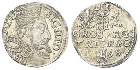 Polen. Königreich. Sigismund III. Wasa (1587 - 1632).

 Dreigröscher (Silber). 1598. Posen (Poznan).
Vs: Gekrönter Kopf mit Harnisch- und Mühlstein...