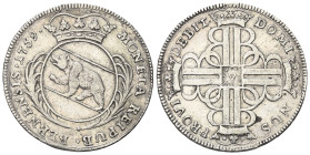 Schweiz. Bern.

 1/4 Taler (Silber). 1759.
Vs: Bekröntes Wappen zwischen Zweigen.
Rs: Bekröntes Monogramm das ein Kreuz ergibt.

30 mm. 8,04 g. ...